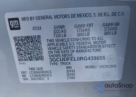 2024 Chevrolet Silverado 1500 4Wd Short Bed Lt Trail Boss z USA, uszkodzony, nr VIN 3GCUDFEL0RG439655